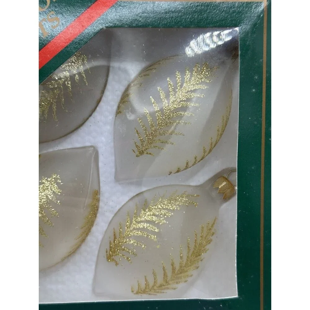Vintage Navistar Shatterproof Christmas Ornaments‎ Hand Painted 4 Pk Teardrop